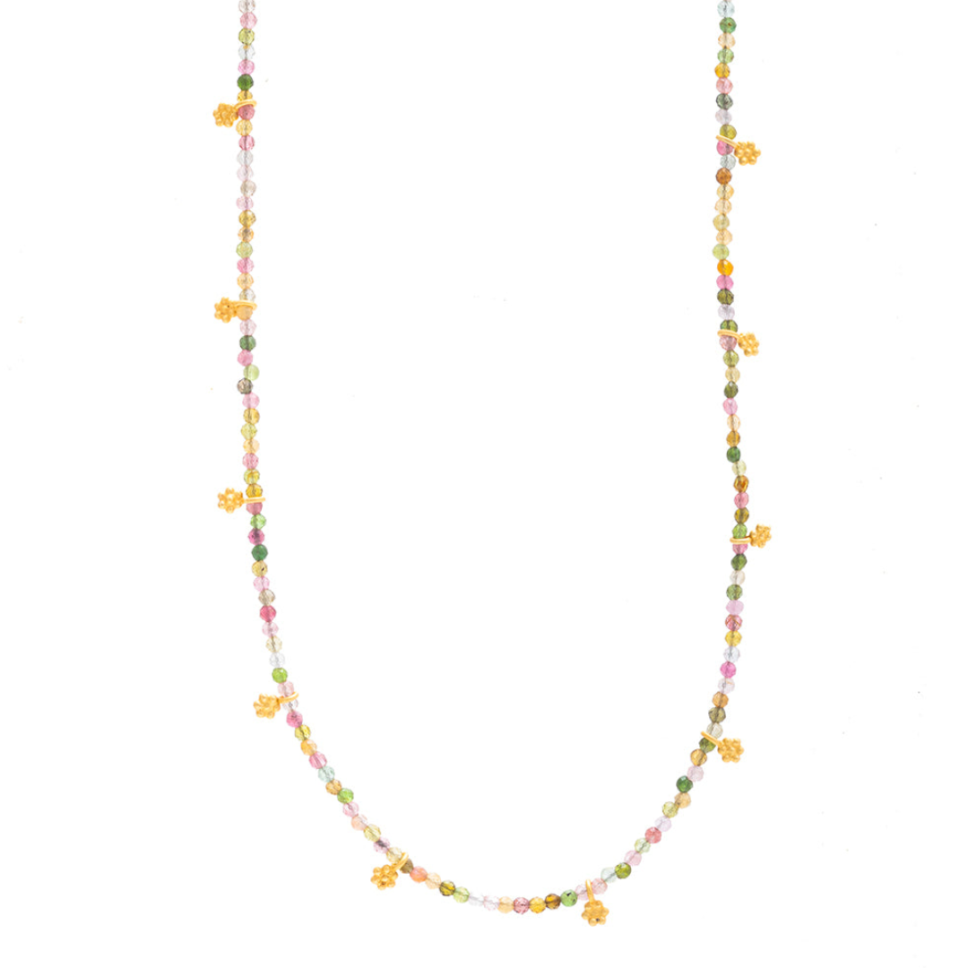 Rubyteva Multi Tourmaline Beaded Necklace with Flower Charms