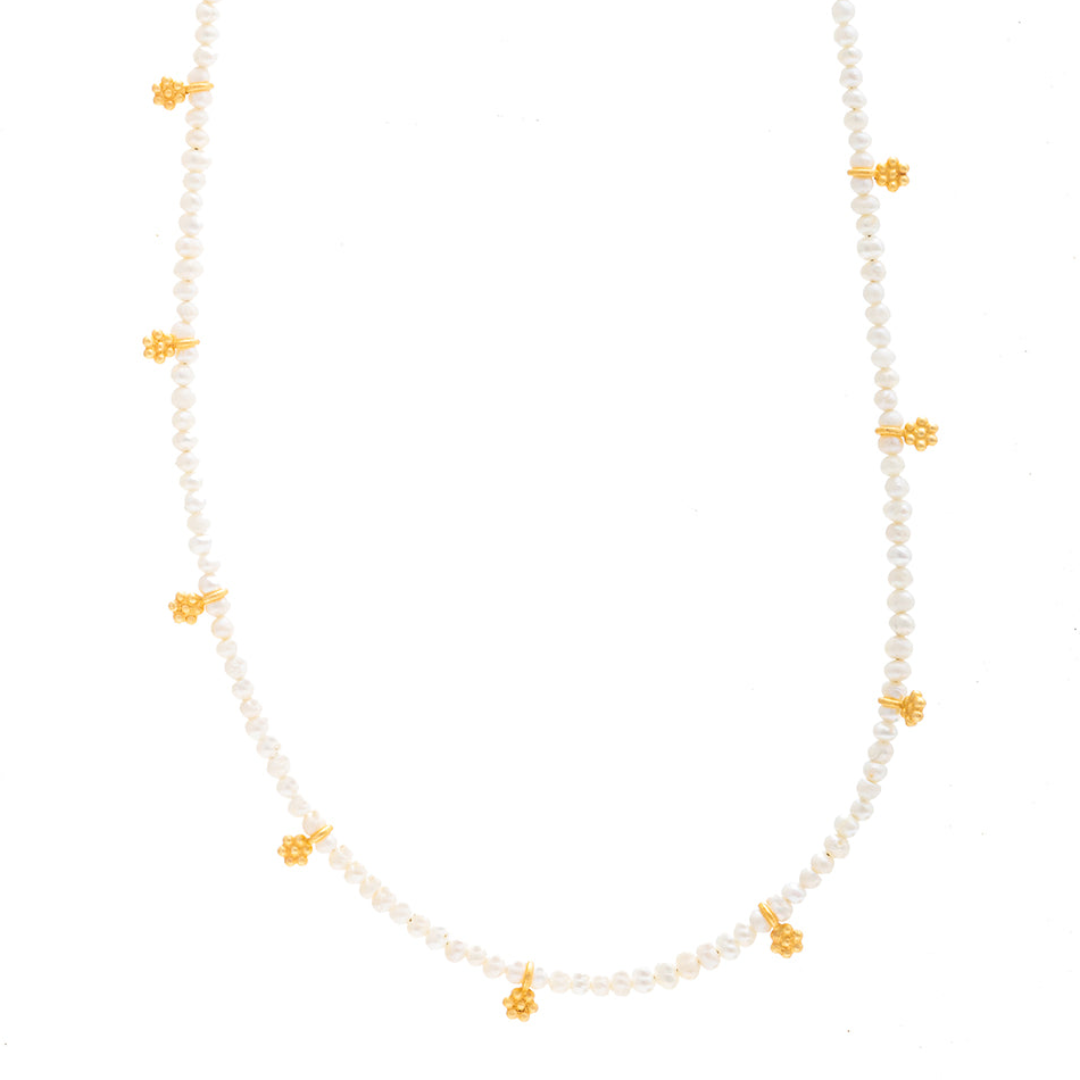 Rubyteva Pearl Beaded Necklace with Flower Charms