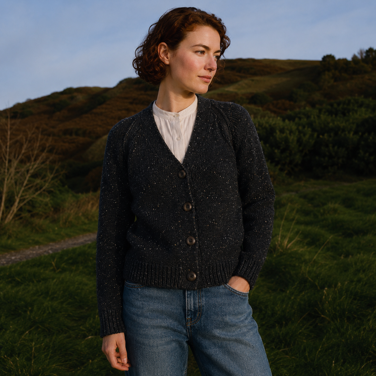 Fisherman Out of Ireland Slouchy Donegal Knit Raglan Cable Detail Cardi