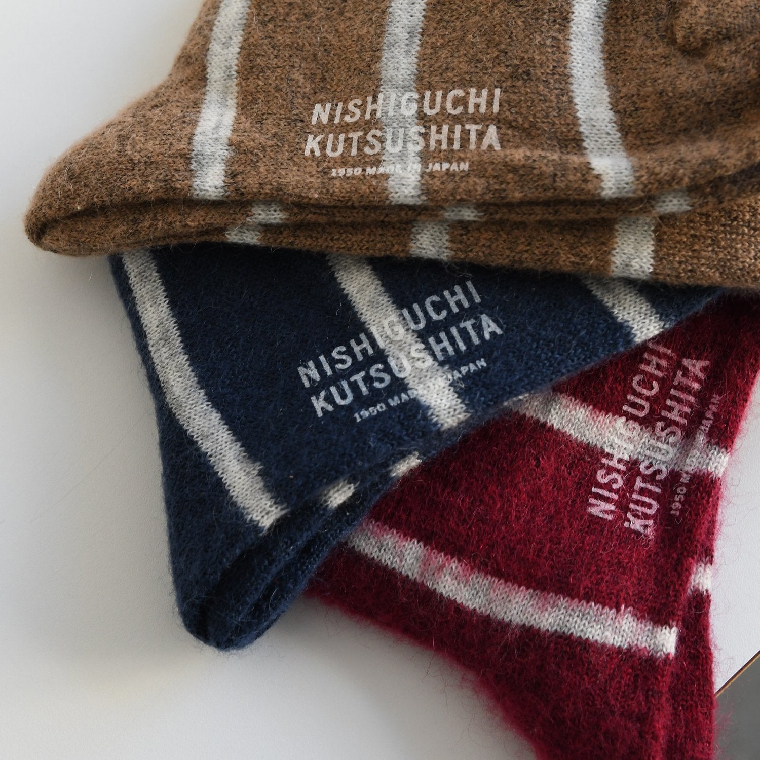 NISHIGUCHI KUTSUSHITA Oslo Mohair Boarder Stripe Socks