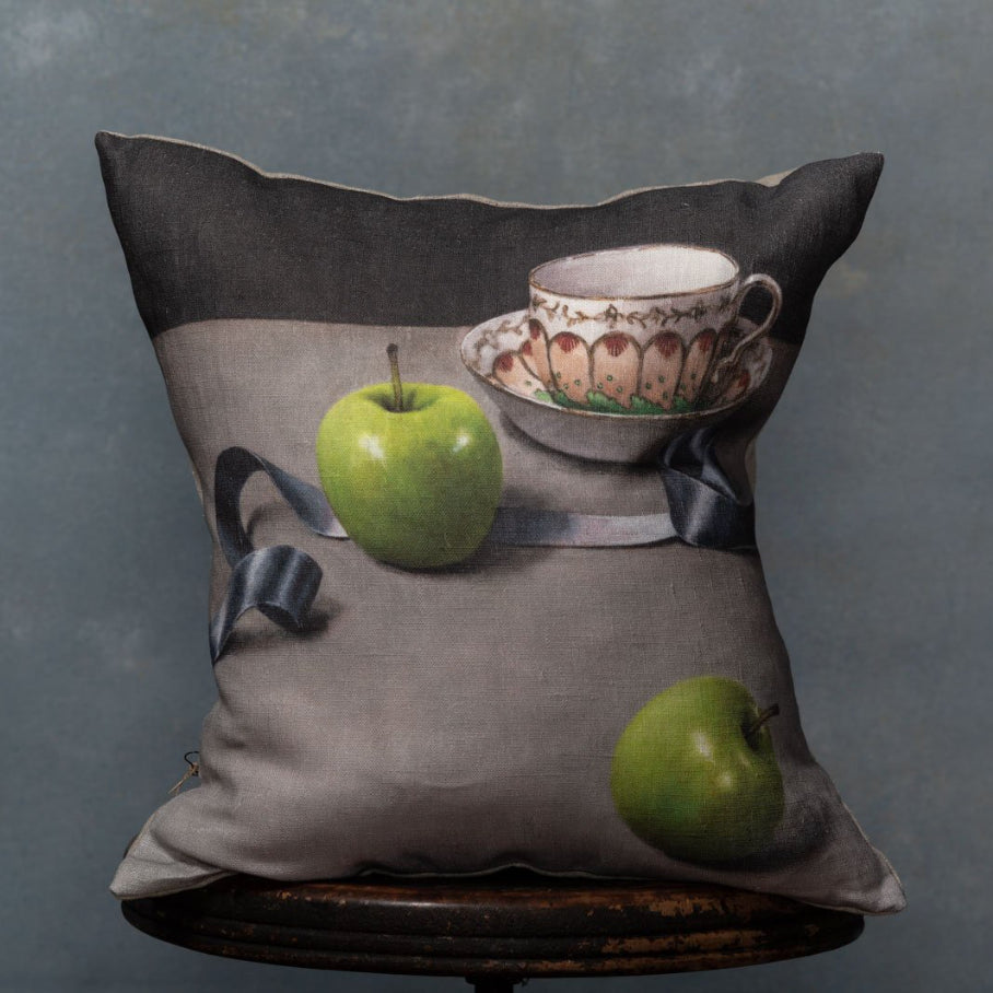 Anita Mertzlin Limited Edition Apples And Ribbons Linen Cushion