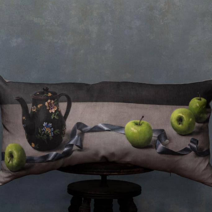 Anita Mertzlin Limited Edition Apples And Ribbons Bolster Linen Cushion