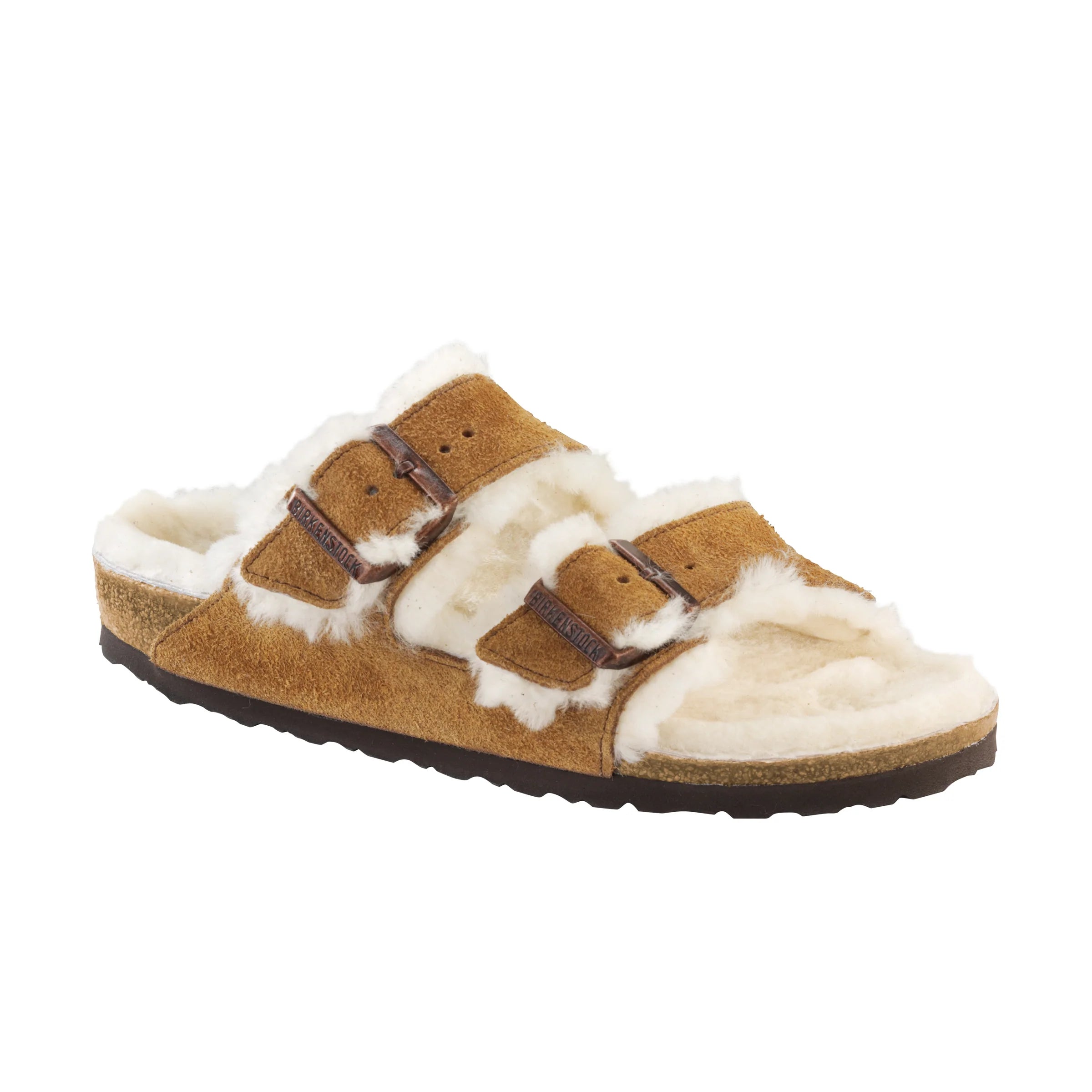 Birkenstock Arizona Suede and Shearling Buckled Sandal