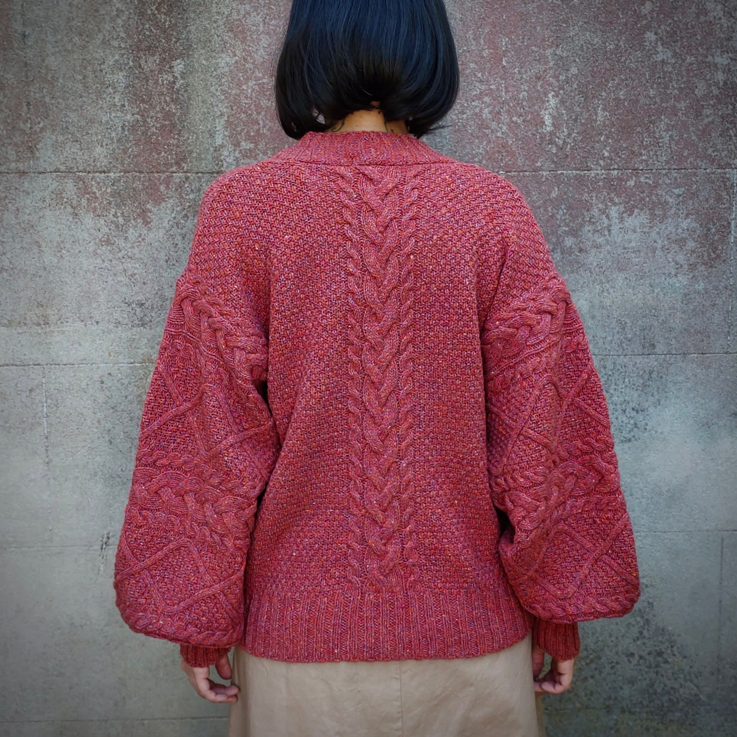 Cable Melange Sunset Knit Cardigan with Bishops Sleeves