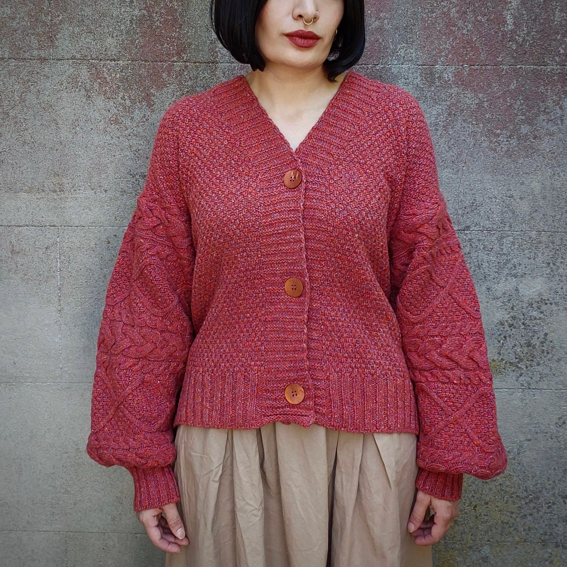Cable Melange Sunset Knit Cardigan with Bishops Sleeves