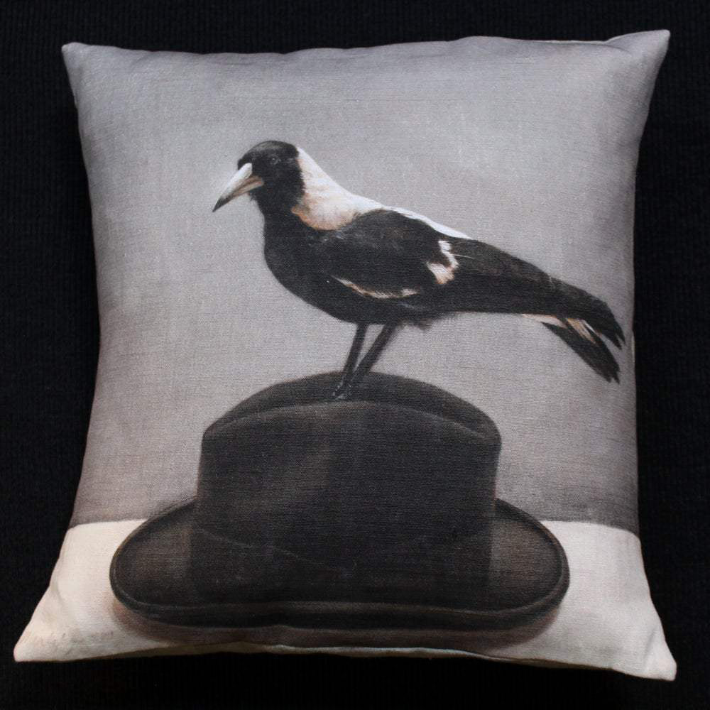 Anita Mertzlin Magpie On A Hat Linen Cushion