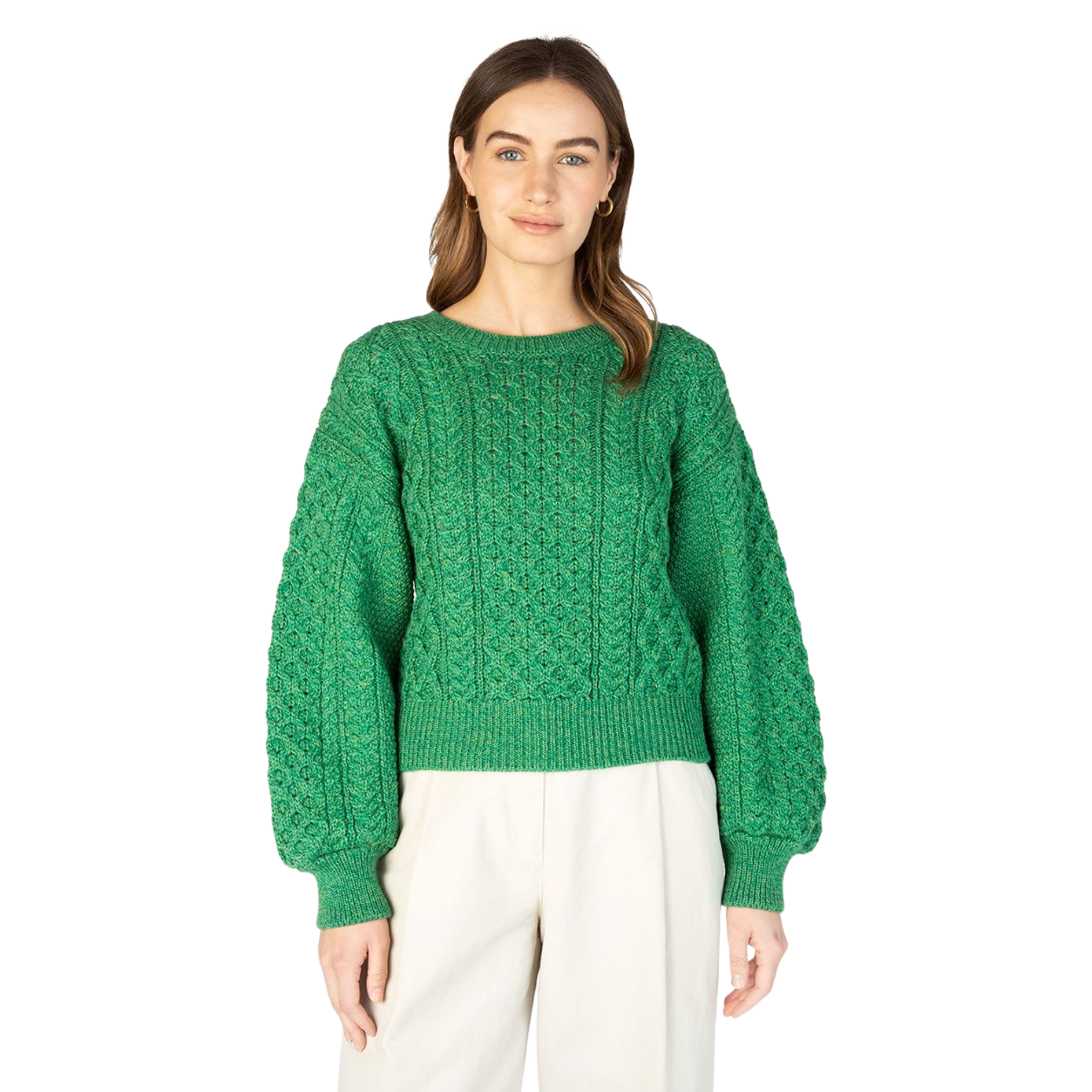Aran Merino Wool Green Marle Cropped Sweater
