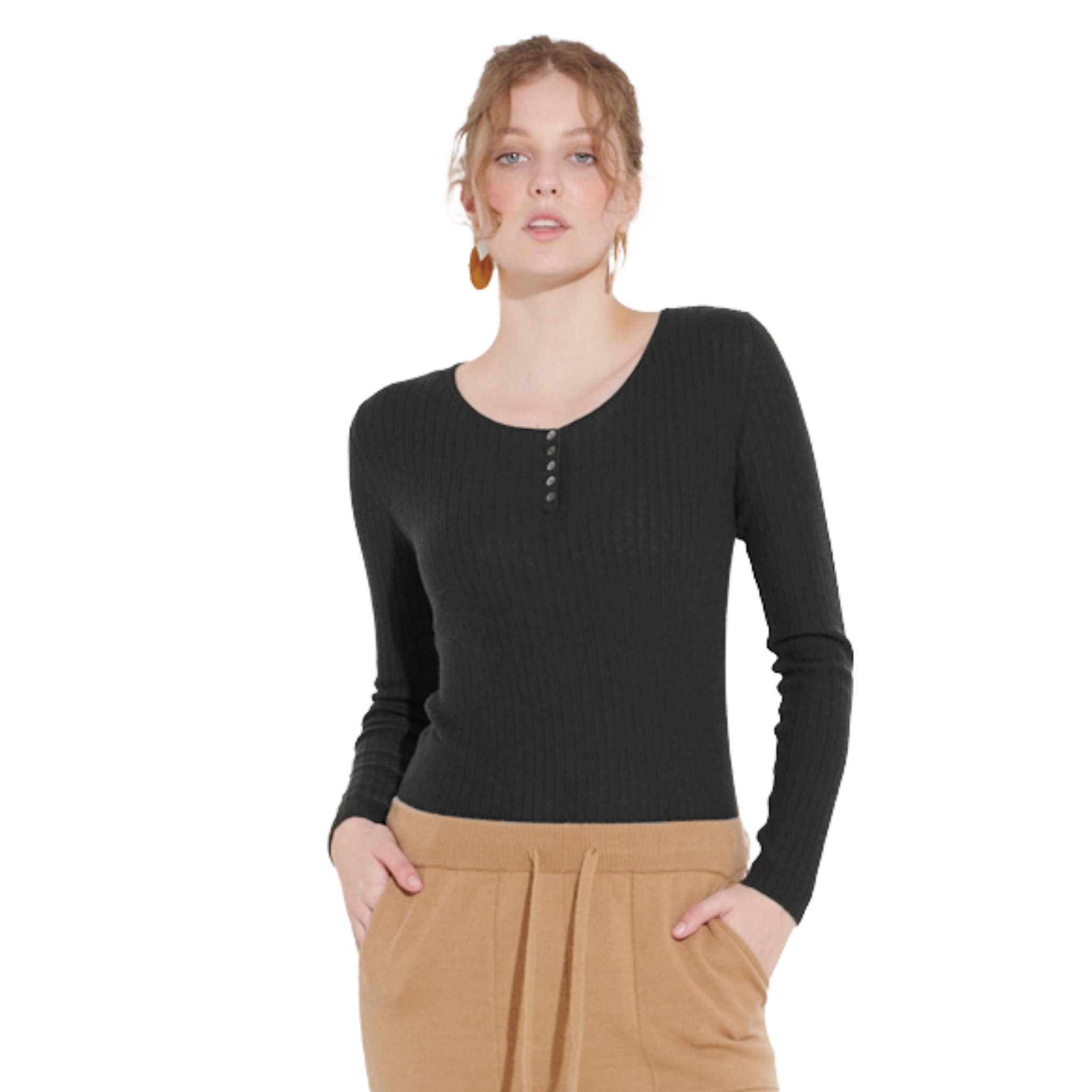 Cashmerism 100% Cashmere Long Sleeve Henly Top