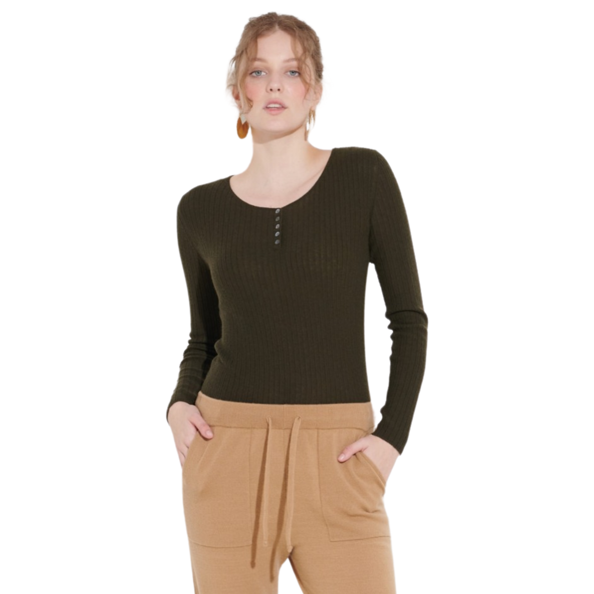 Cashmerism 100% Cashmere Long Sleeve Henly Top