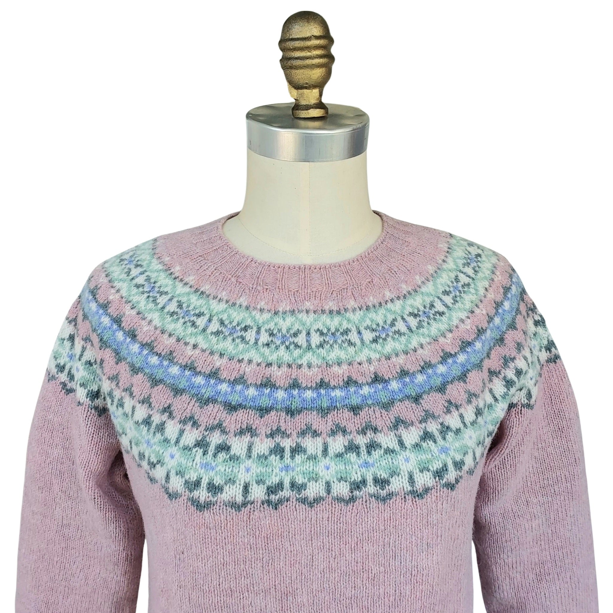 Harley of Scotland Shetland Wool Knit Fairisle Yoke Sweater