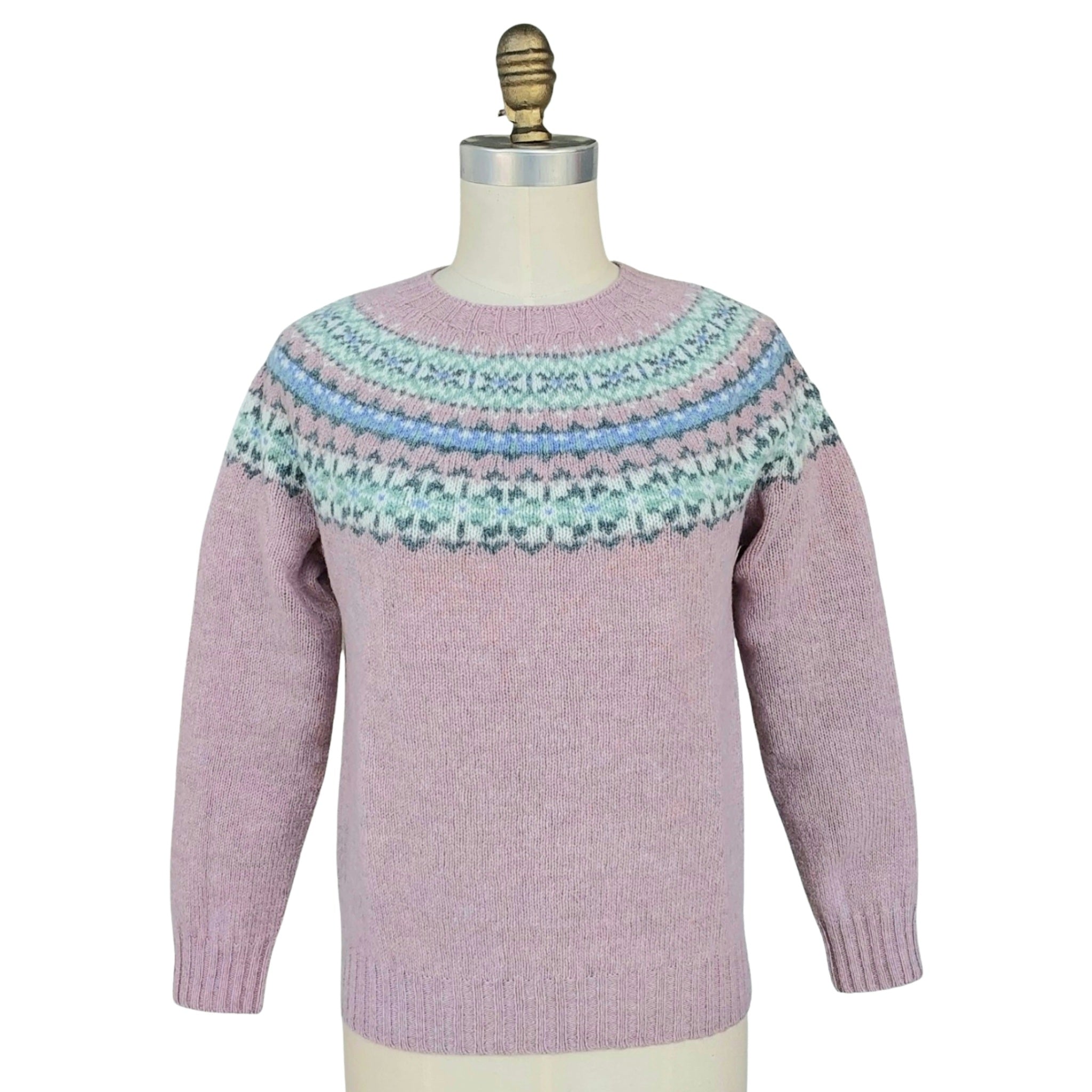 Harley of Scotland Shetland Wool Knit Fairisle Yoke Sweater